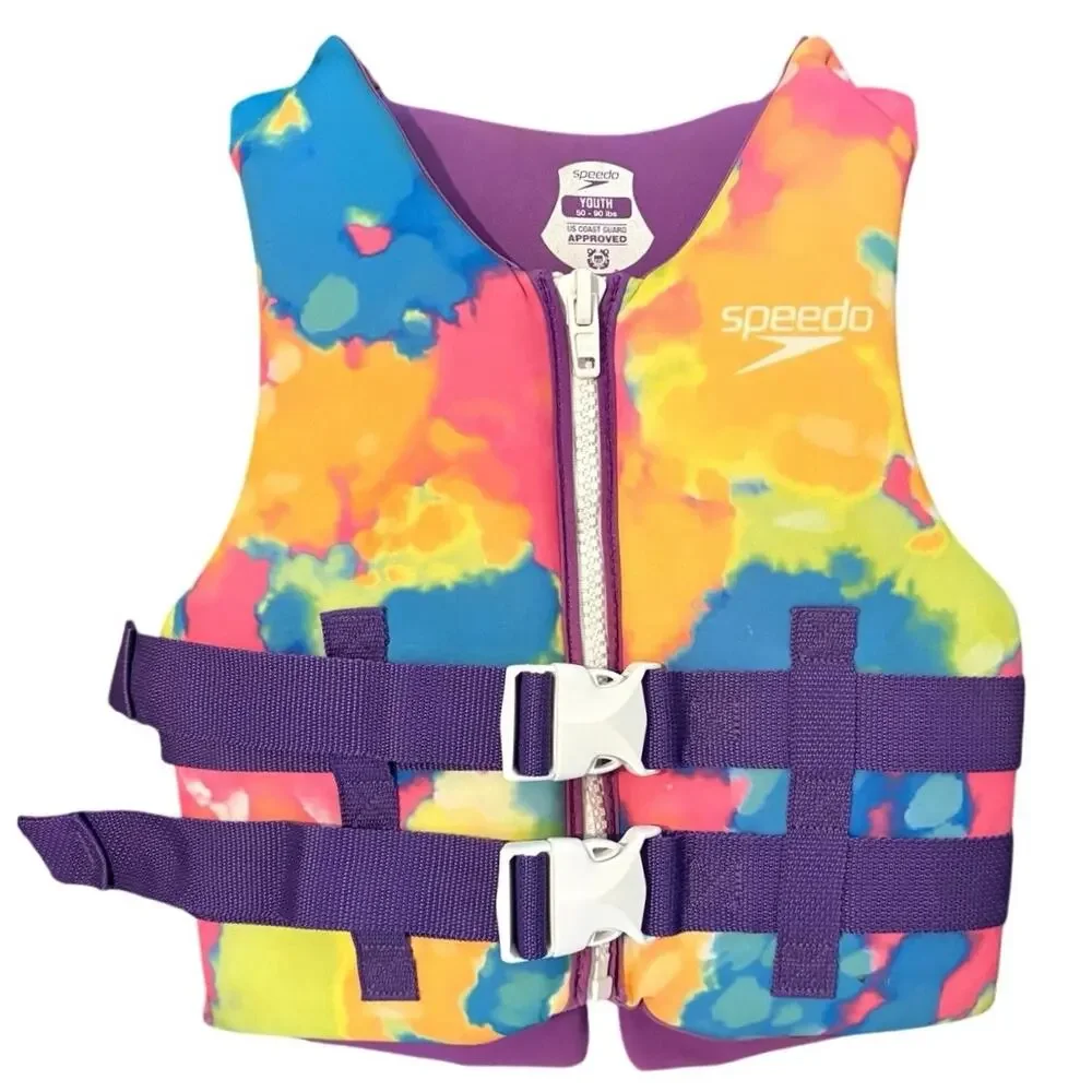 Speedo Kids Neon Tie-Dye Life Jacket Youth 50-90lbs Multicolor